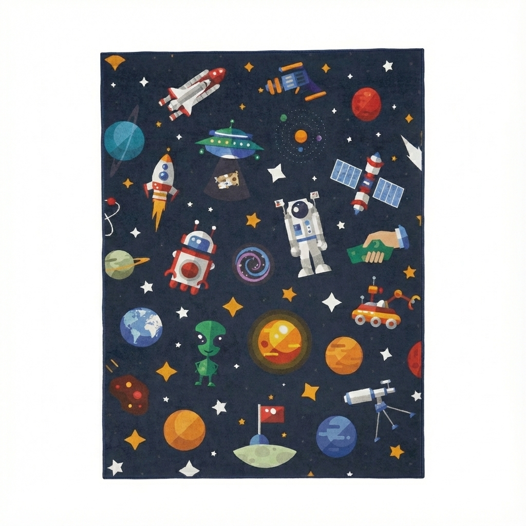 Cosmic Adventure Kids Play Rug, Space Theme Rectangle Rug, Outer Space Kids Carpet, Galaxy Decor for Child's Room