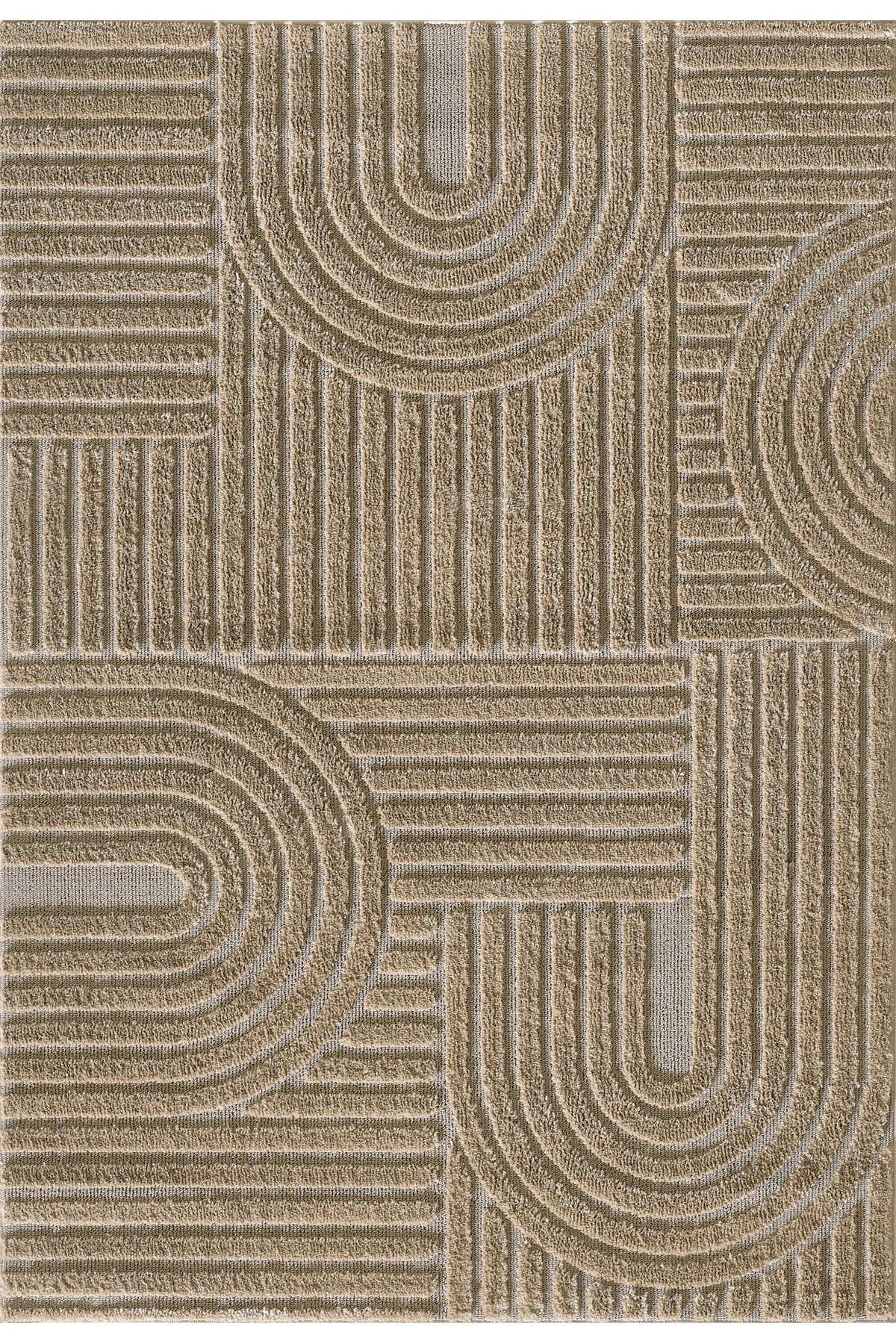 Aesthetic Neutral Sculpted Brown Rug 17mm – Pinterest Inspired - Semi Circle, Modern Textured Area Rug