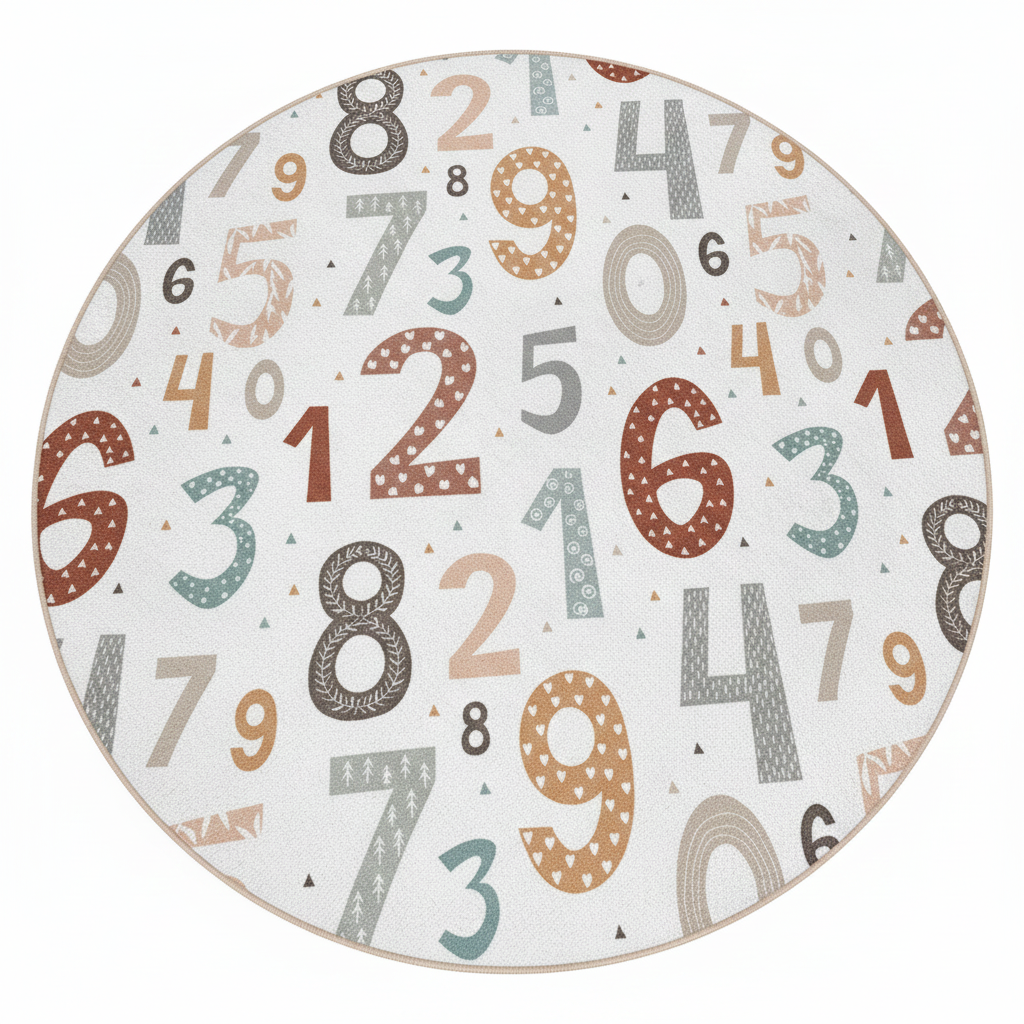 Colorful Number Pattern Round Kids Rug, Educational Play Mat, Soft Nursery Carpet, Toddler Room Decor, Fun Learning Rug