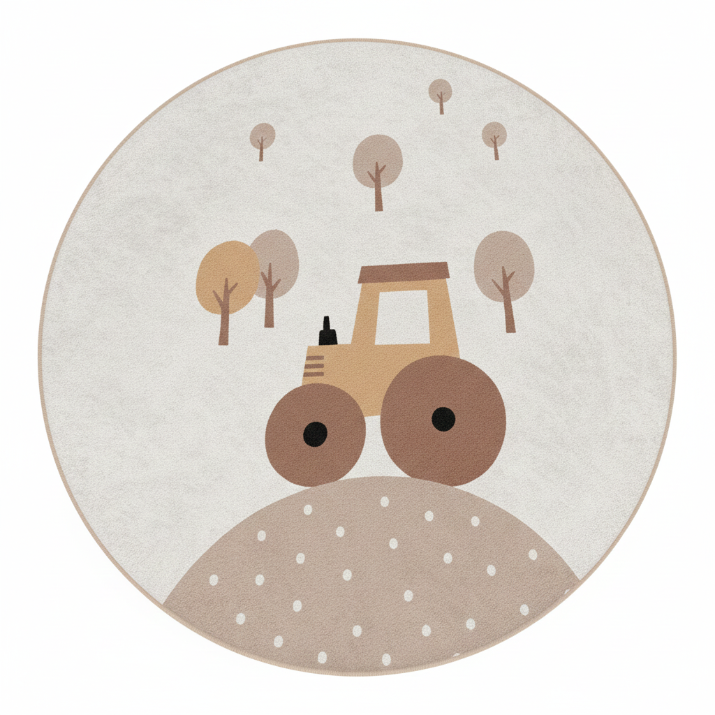 Cute Tractor Round Kids Rug, Farm Animal Play Mat, Nursery Decor, Childrens Round Carpet, Soft Playroom Rug, Cozy Kids Room Accessory