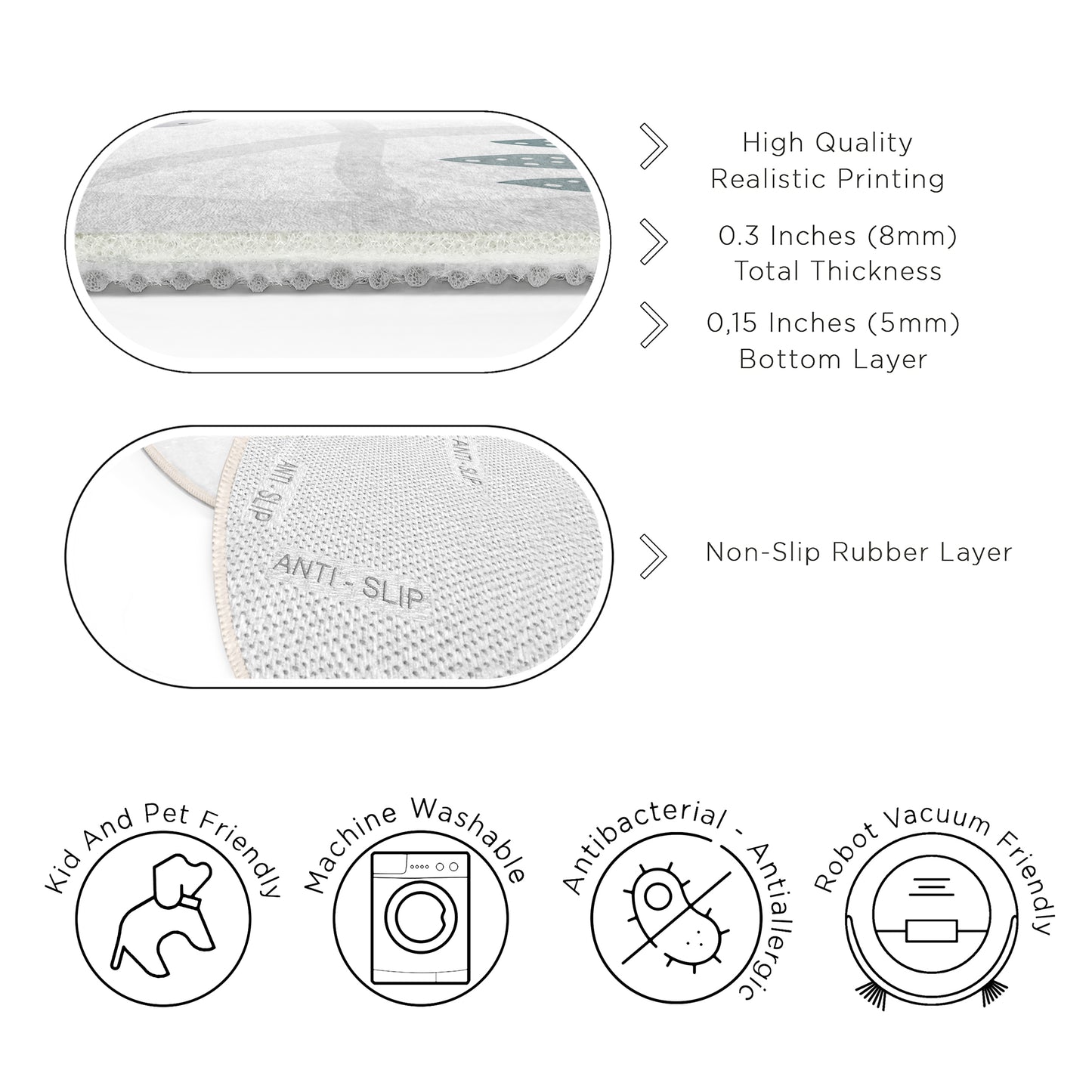 Dinosour Wild Jungle Design Washable Anti-Slip Kids Round Rug Multifunction as Non Slip Play Mat - Perfect for Bedrooms, Playrooms & Nurseries - Durable, Safe, & Easy to Clean for Boys & Girls 320