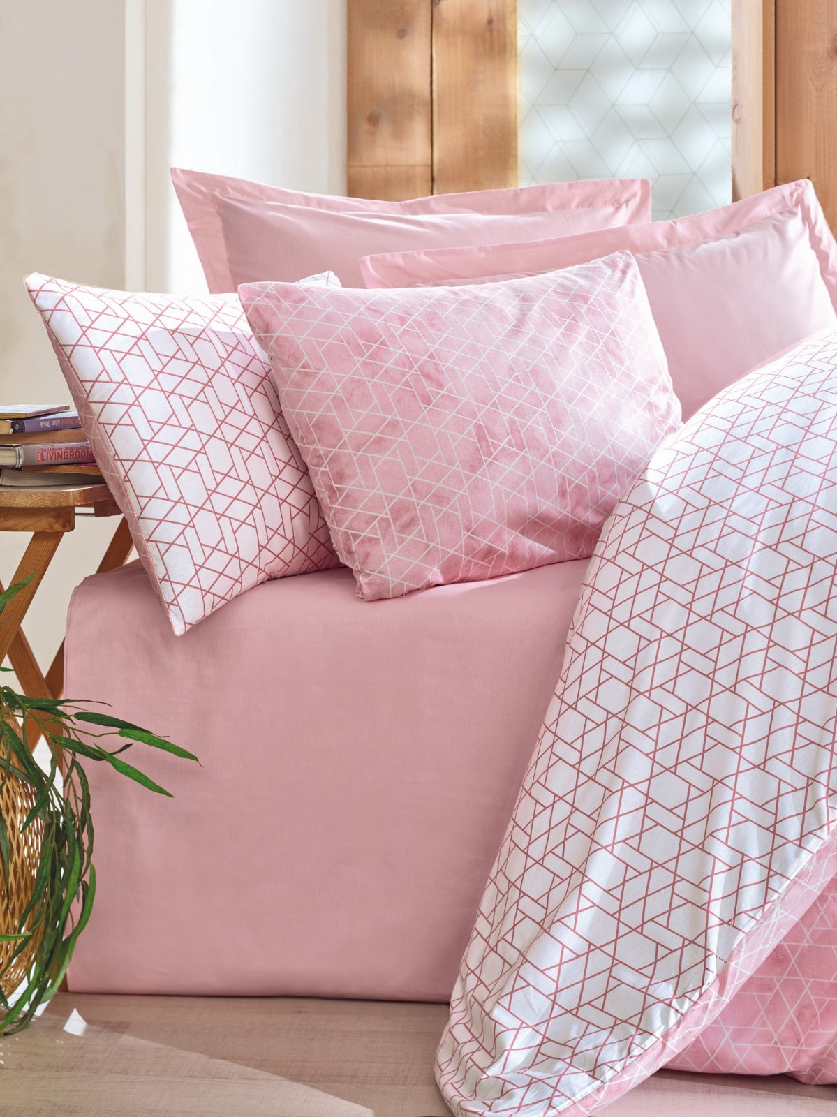 Minimal Collection Soft Geometry – Blush Pink Duvet Cover Set | 100% Cotton Ranforce