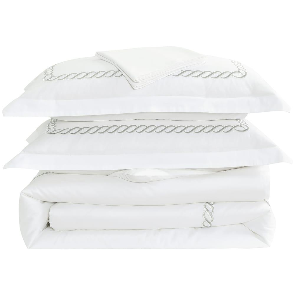 Hotel Collection – Eden Edition | Luxury White Bedding Set with Rope Embroidery – 300 Thread Count Premium Cotton – 6-Piece Timeless Duvet Cover Set