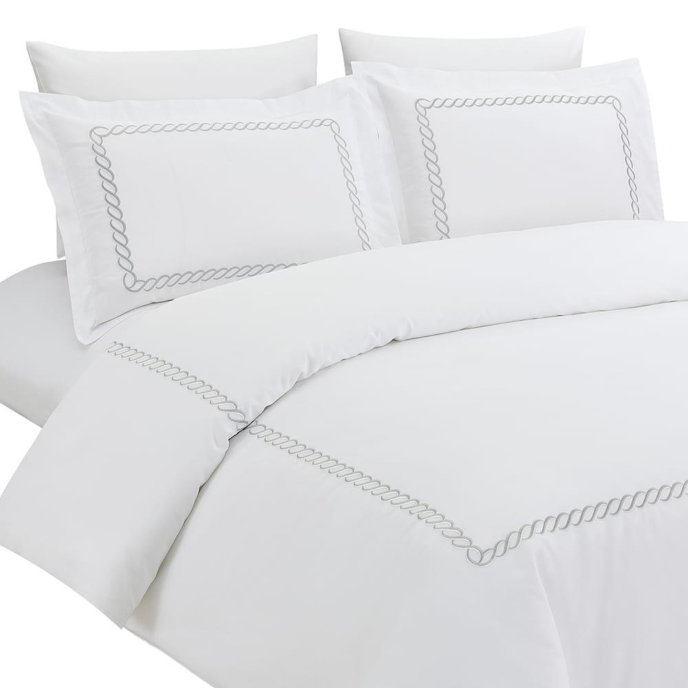 Hotel Collection – Eden Edition | Luxury White Bedding Set with Rope Embroidery – 300 Thread Count Premium Cotton – 6-Piece Timeless Duvet Cover Set