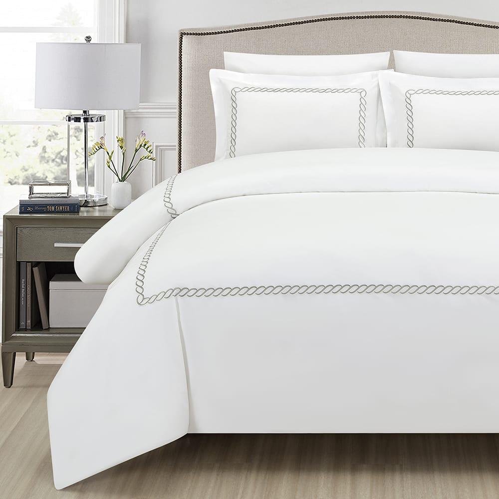 Hotel Collection – Eden Edition | Luxury White Bedding Set with Rope Embroidery – 300 Thread Count Premium Cotton – 6-Piece Timeless Duvet Cover Set