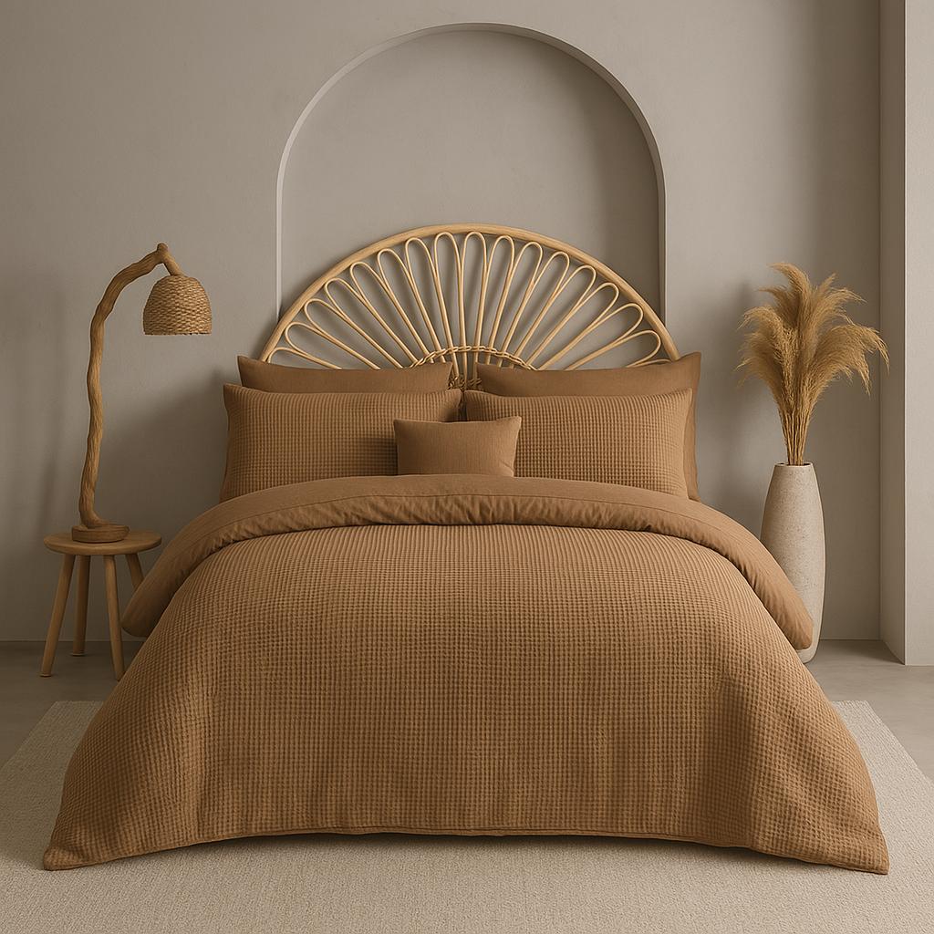 Luxury Waffle Terra Textured Bedspread – 100% Cotton, Serene Hues | Mila Home