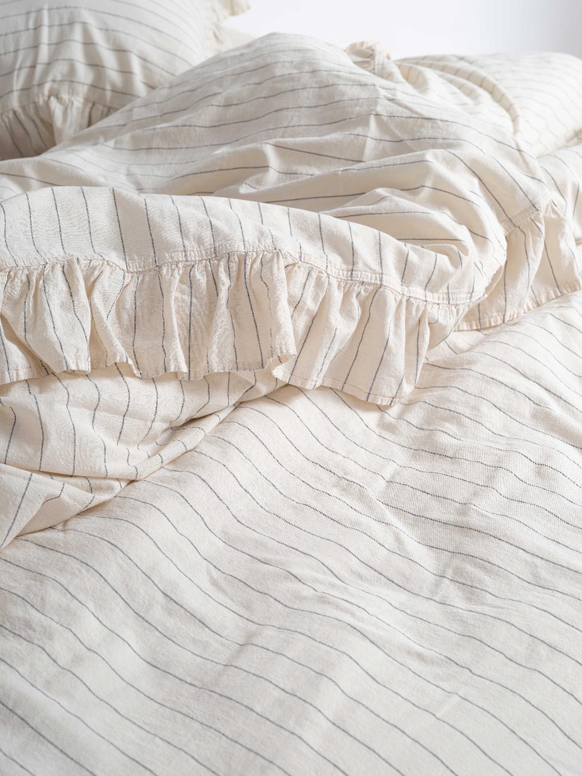 Soft Garment Washed Collection – Ruffle Cotton Bedding Set with Striped Texture Amalia | Mila Home