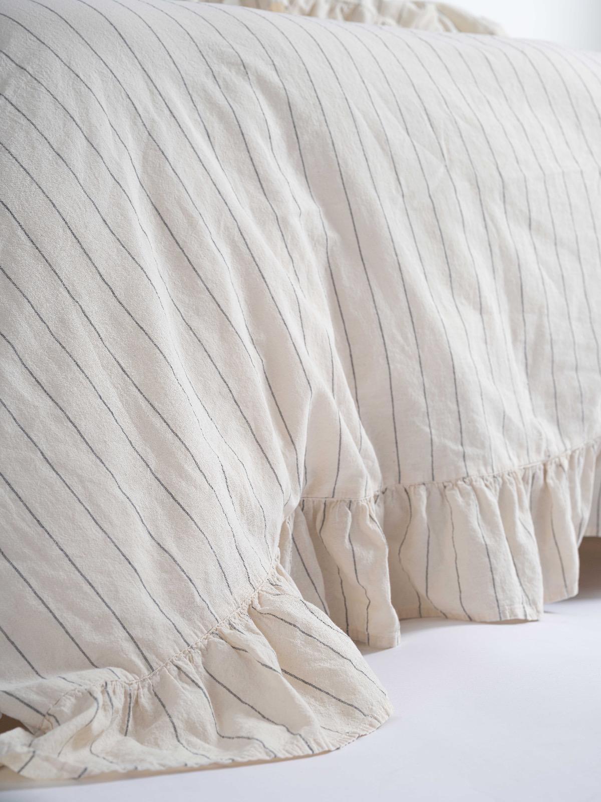 Soft Garment Washed Collection – Ruffle Cotton Bedding Set with Striped Texture Amalia | Mila Home