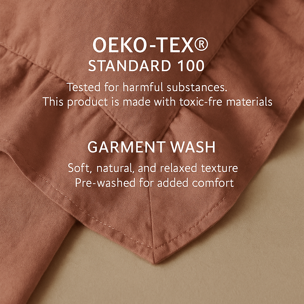 Dusty Rose Soft Garment Washed Collection 100% Cotton Duvet Cover Set with Soft Ruffles | Dusty Rose OEKO-TEX® Certified, Wrinkle-Look Finish
