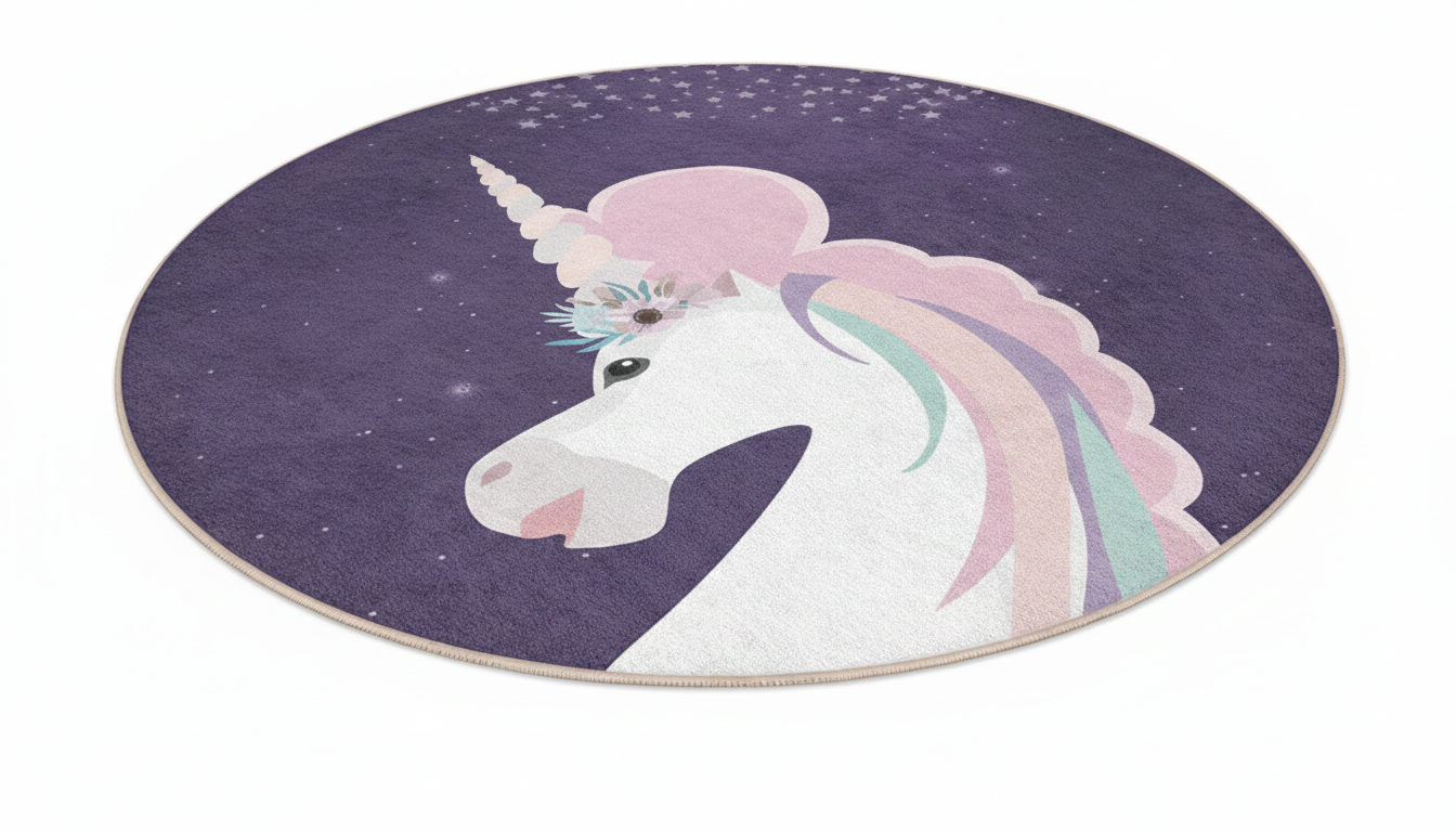 Magical Unicorn Round Rug for Kids, Fantasy Unicorn Decor, Soft Play Mat, Nursery Rug, Kids Room Carpet, Playroom Decor