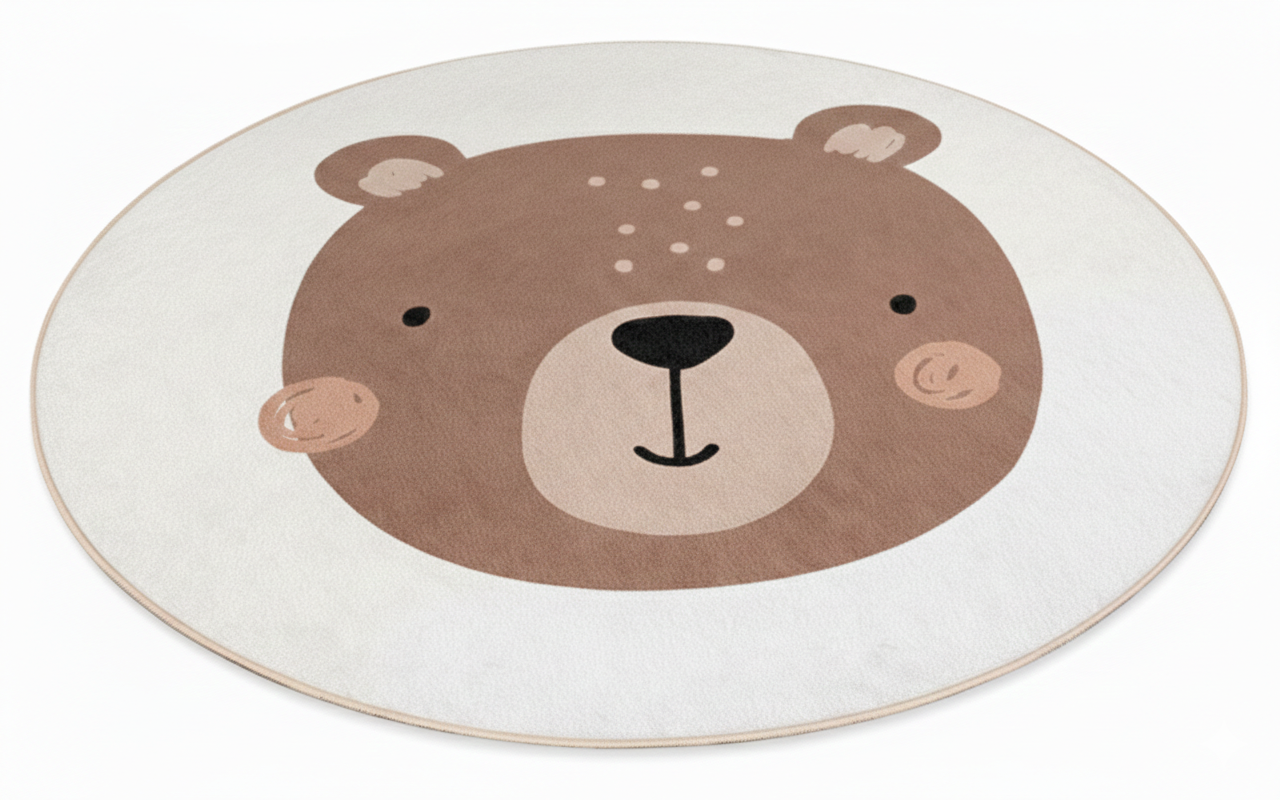 Cute Bear Round Kids Rug, Adorable Bear Play Mat, Round Nursery Carpet, Soft Kids Room Decor, Animal Theme Rug, Playroom Accessory