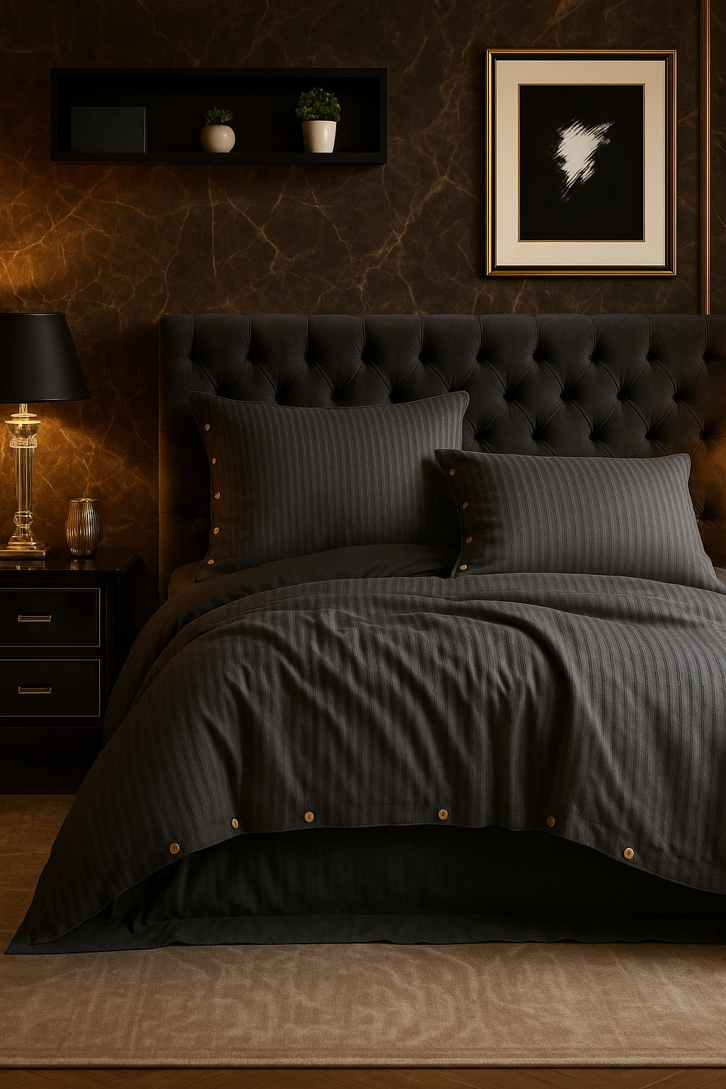 Como Nero – Luxury Sateen Duvet Cover Set with Button Details | Mila Home