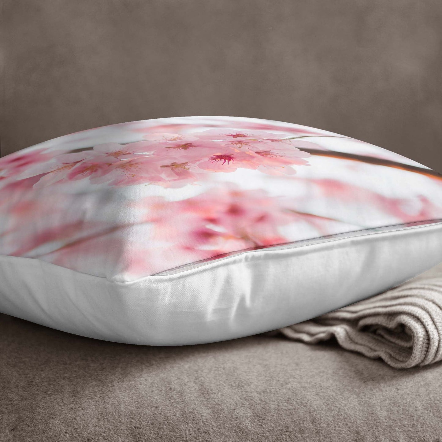 Pink Flowers Pillow Cover - Blue Cushion Cover- Floral Decor Throw Pillow Case - Fancy Decorative Accent Pillow - Blooming Flowers Set of 4