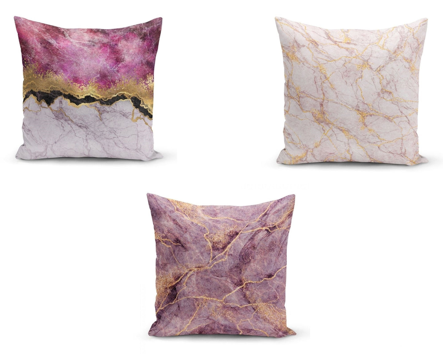 Pink Sky Set of 3 Pillow Cases, First Quality Fabric Throw Pillow Covers Indoor, Outdoor, Sofa, Living Room, Bedroom, Chair, Garden 45x45cm