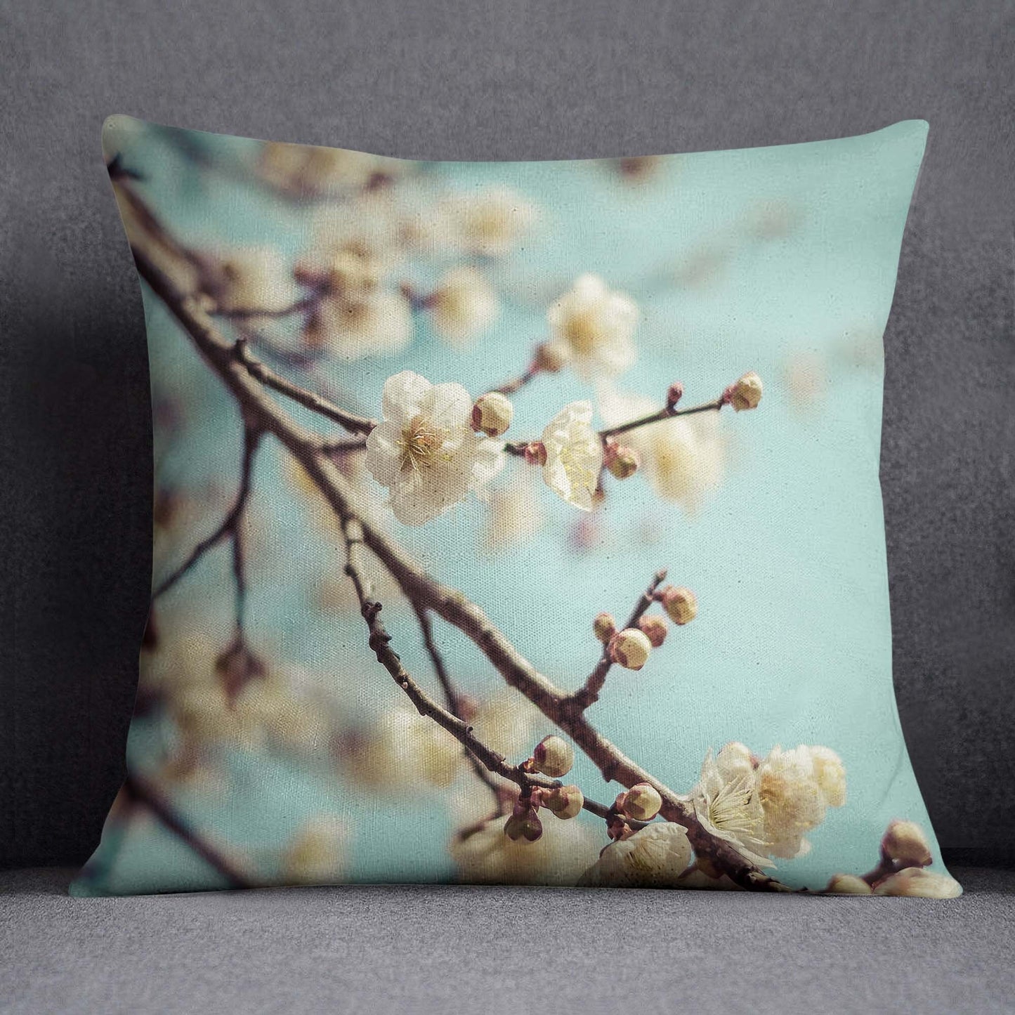 Pink Flowers Pillow Cover - Blue Cushion Cover- Floral Decor Throw Pillow Case - Fancy Decorative Accent Pillow - Blooming Flowers Set of 4