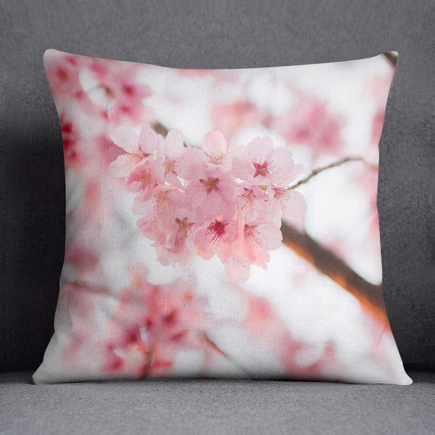 Pink Flowers Pillow Cover - Blue Cushion Cover- Floral Decor Throw Pillow Case - Fancy Decorative Accent Pillow - Blooming Flowers Set of 4