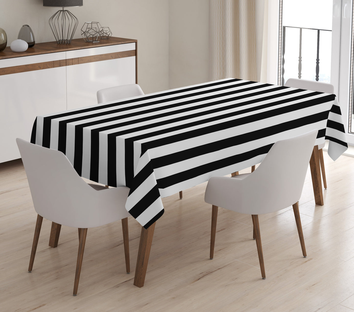 Black White Tablecloth Striped Design Rectangle Table Cover 55x70 in (140x180 cm) Decorative Table Cloth Indoor/Outdoor Kitchen Livingroom