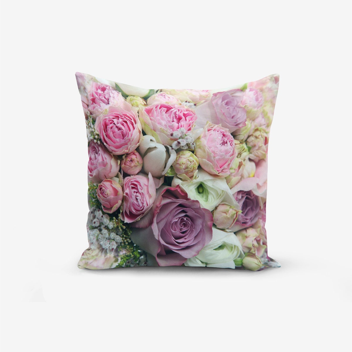 Pink Flowers Set of 3 Pillow Cases, First Quality Fabric Throw Pillow Covers Indoor, Outdoor, Sofa, Living Room, Bedroom,nGarden 45x45cm