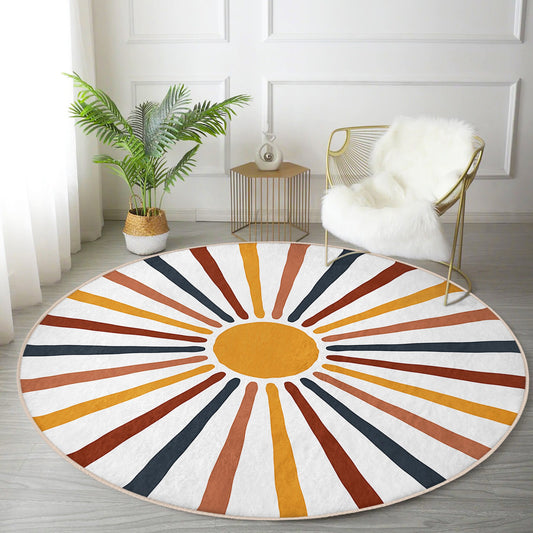 Round Hot Color Rug, Minimal Abstract Design, Non-Slip Base, Striped Pattern - Living Room, Bedroom Decor, Rug, Carpet for Home Garden