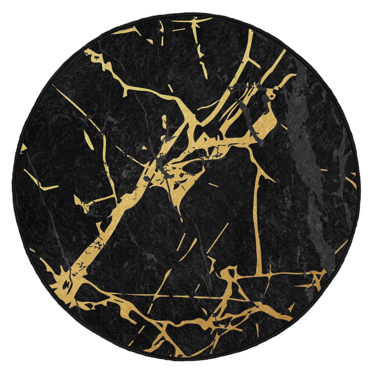 Round Black Gold Rug, Minimal Marble Design, Non-Slip Base, Modern Pattern, Living Room, Bedroom Decor, Abstract Rug, Carpet for Home Garden