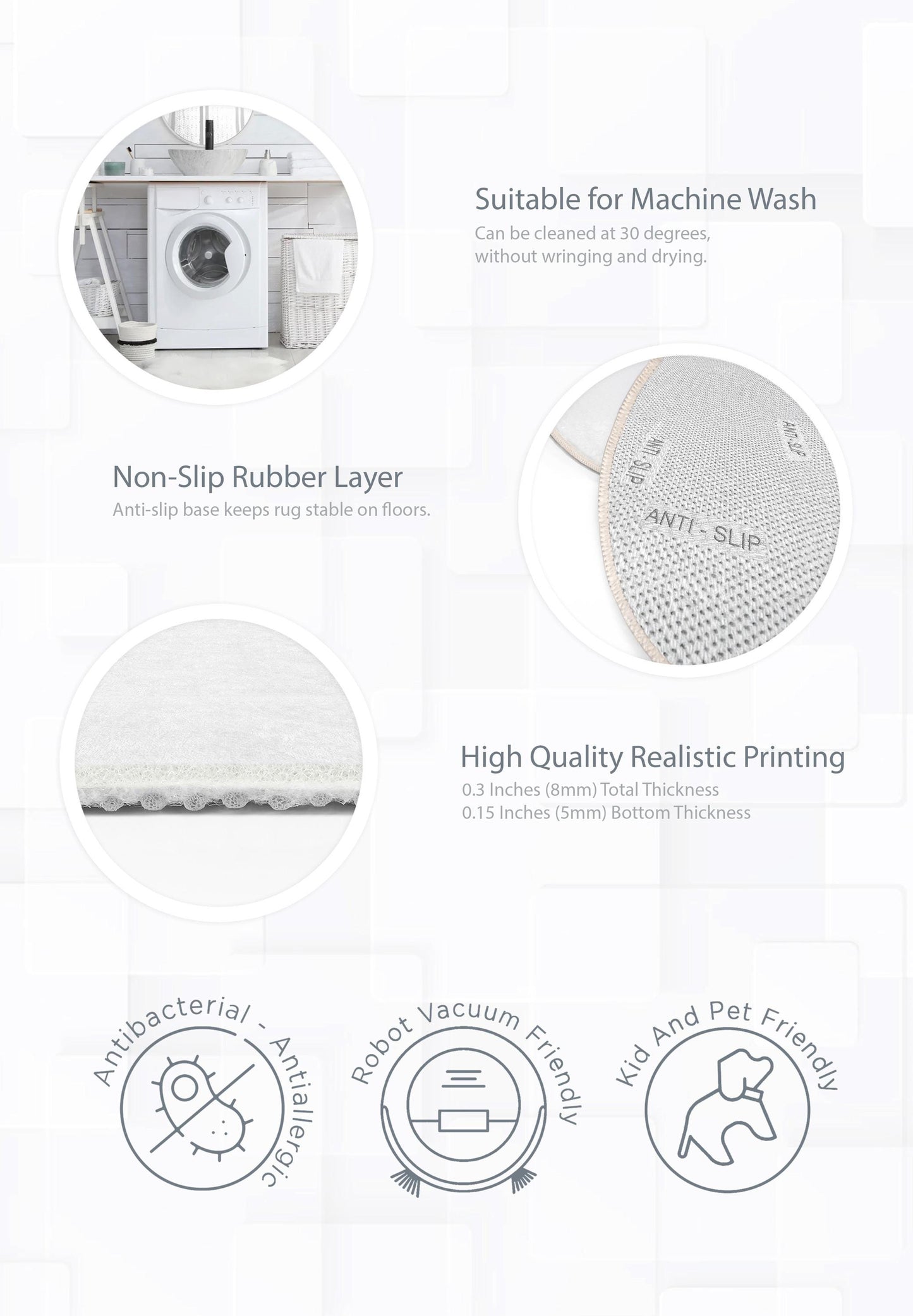 Abstract Botanical Round Area Rug | Modern Art Decor | Soft Cotton Washable Carpet for Living Room | Unique Home Accent