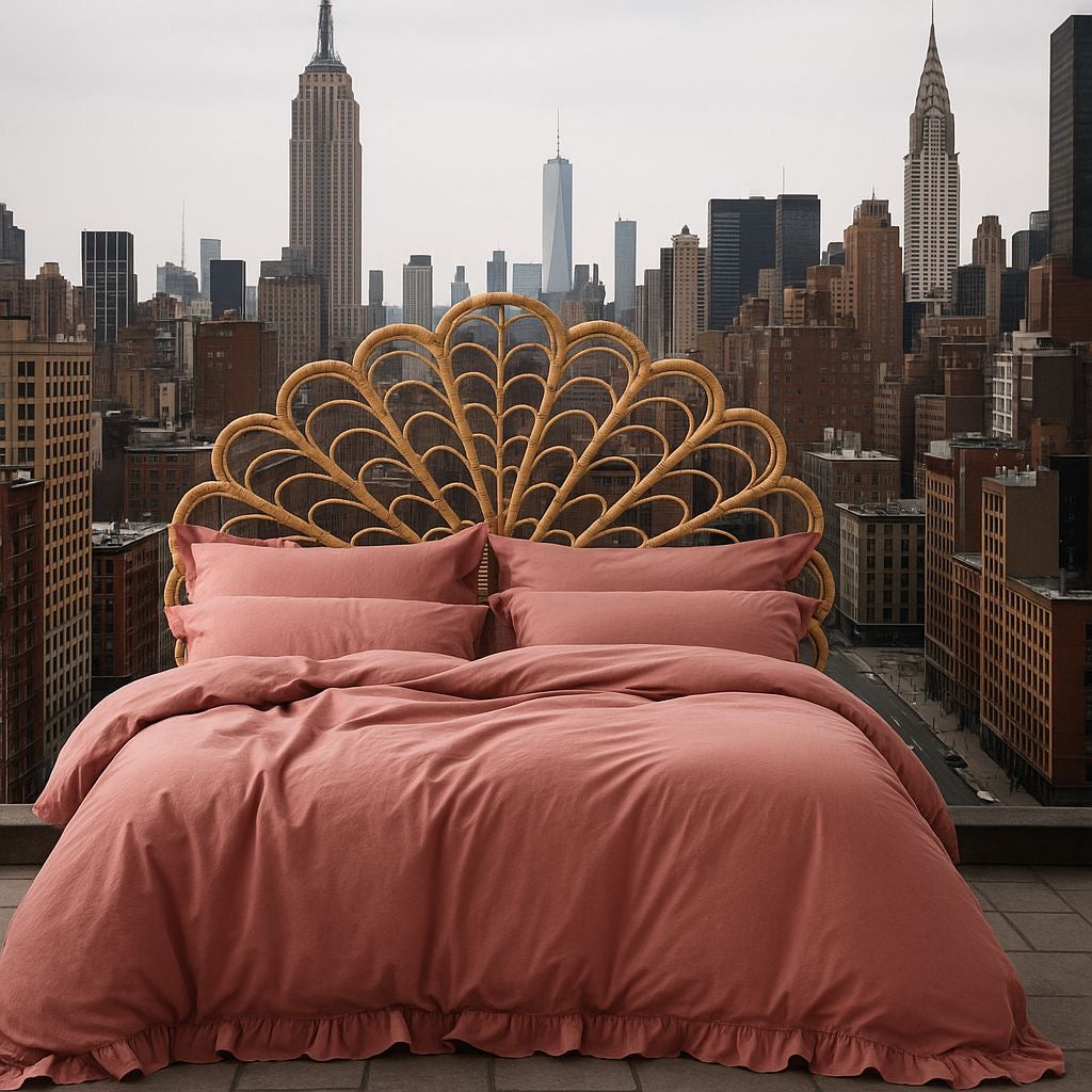 Dusty Rose Soft Garment Washed Collection 100% Cotton Duvet Cover Set with Soft Ruffles | Dusty Rose OEKO-TEX® Certified, Wrinkle-Look Finish