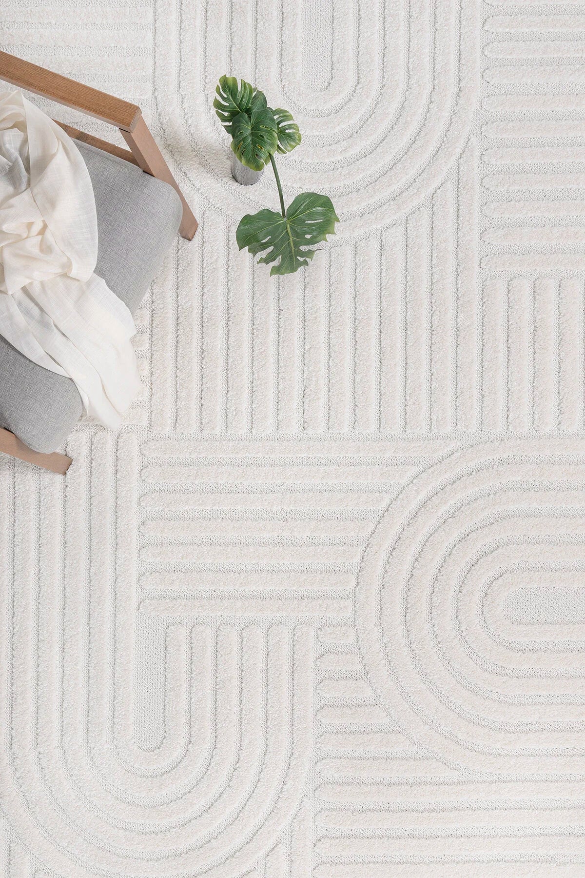 Aesthetic Neutral Sculpted Rug 17mm – Pinterest Inspired - Semi Circle, Modern Textured Area Rug