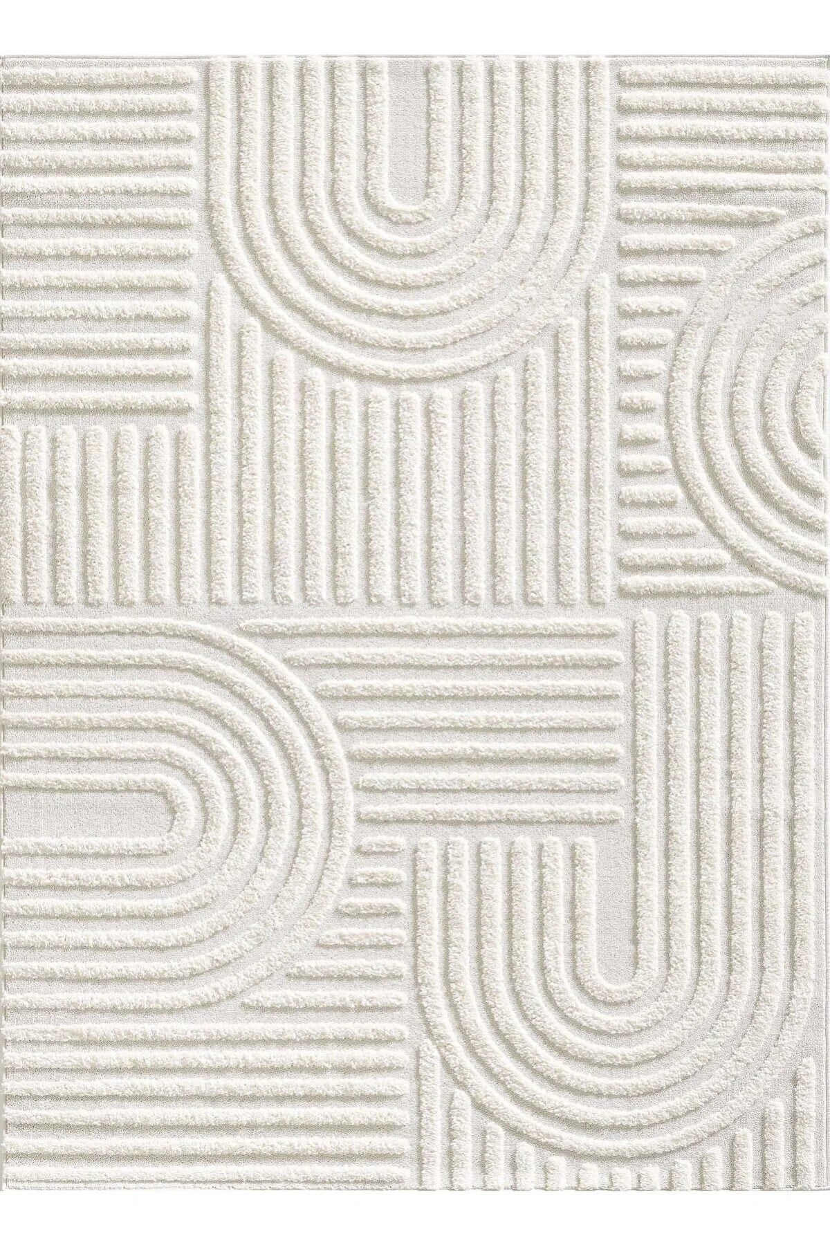 Aesthetic Neutral Sculpted Rug 17mm – Pinterest Inspired - Semi Circle, Modern Textured Area Rug