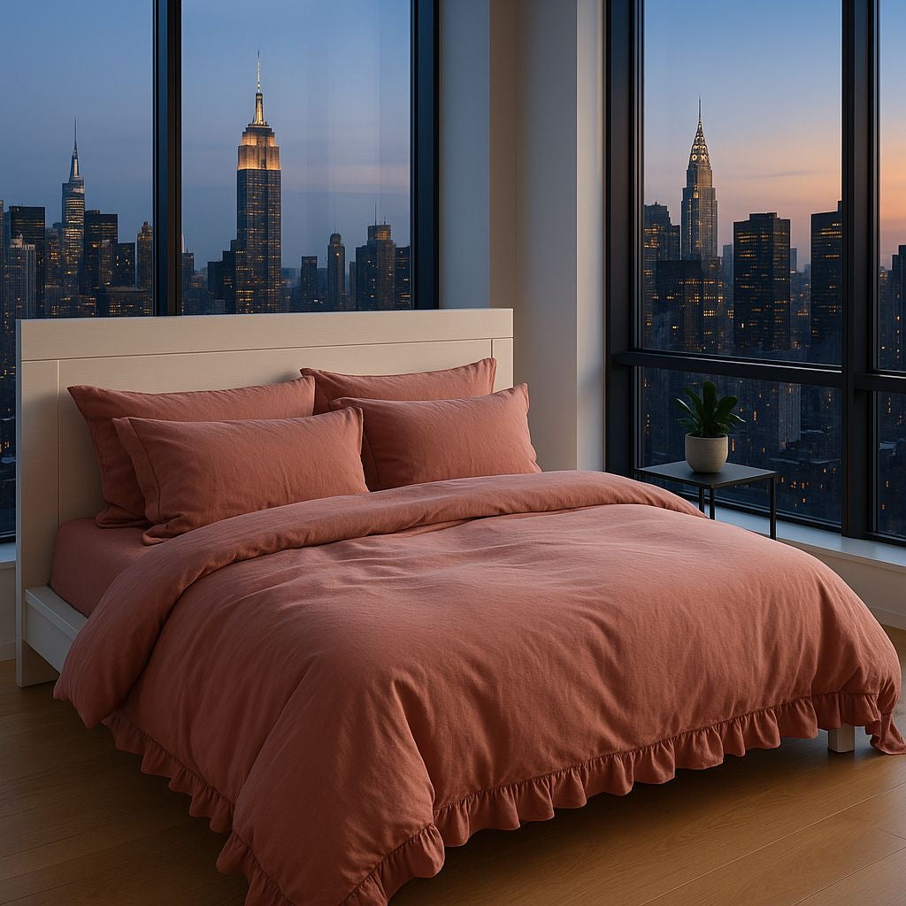 Dusty Rose Soft Garment Washed Collection 100% Cotton Duvet Cover Set with Soft Ruffles | Dusty Rose OEKO-TEX® Certified, Wrinkle-Look Finish