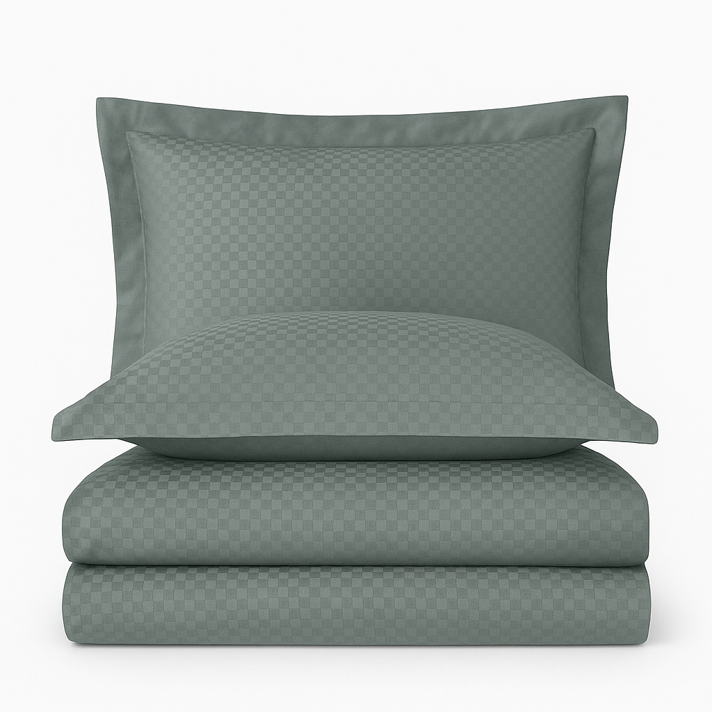 Timeless Collection Checkered Duvet Cover Set – Sage Grey | OEKO-TEX® Certified | 100% Cotton Ranforce – 144 TC