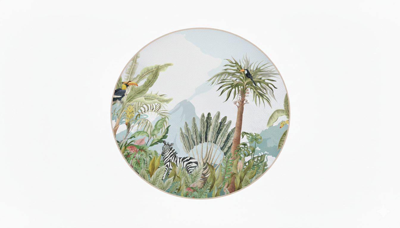 Tropical Jungle Round Kids Play Rug, Jungle Animal Kids Rug, Round Nursery Decor, Soft Play Mat, Kids Room Carpet
