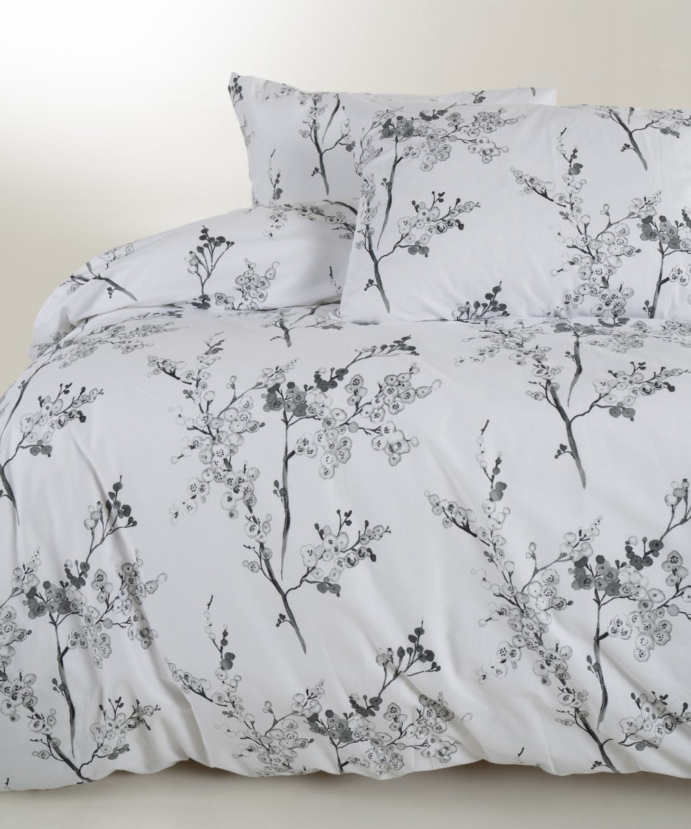 Black & White Floral Bedding Set in 100% Cotton – OEKO-TEX® Certified Botanical Print for Quiet, Timeless Interiors | The Floral Edition by Mila Home