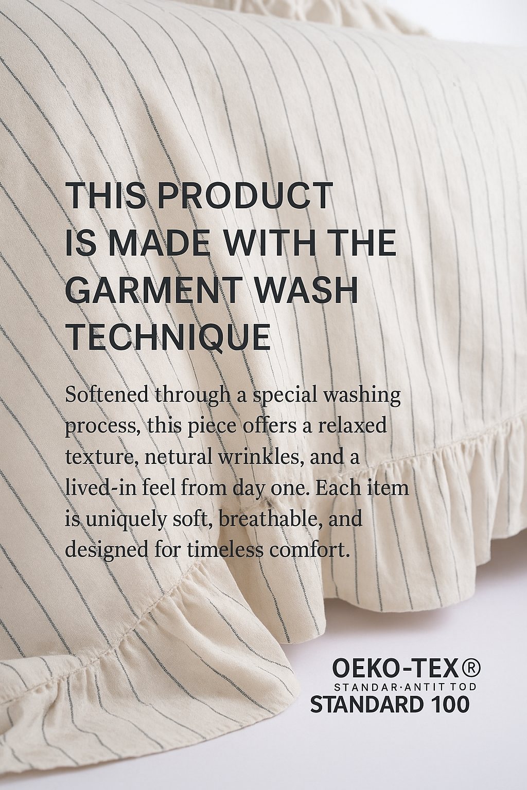 Soft Garment Washed Collection – Ruffle Cotton Bedding Set with Striped Texture Amalia | Mila Home