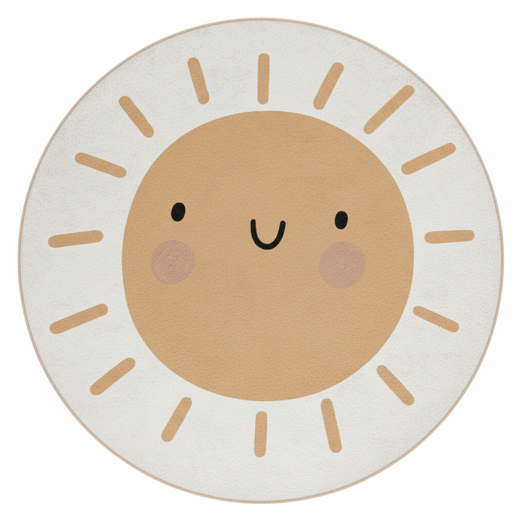 Cute Smiling Sun Round Kids Rug, Playful Sun Design Rug, Childrens Room Decor, Nursery Round Rug, Playroom Floor Mat