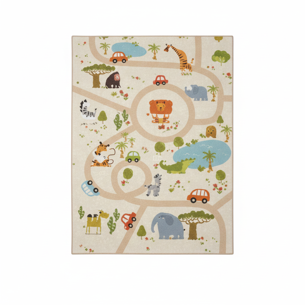 Safari Play Mat, Colorful Animal Adventure Kids Play Rug, Rectangle Animal Map Rug, Childrens Room Carpet, Nursery Decor