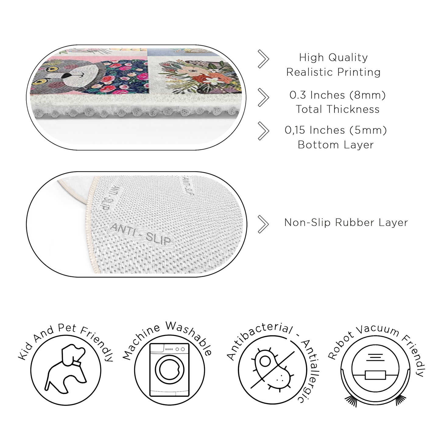 Soft Safe Child Rugs with Anti-Slip Backing – OEKO-TEX Certified Nursery and Children Room Rug with Pets Design