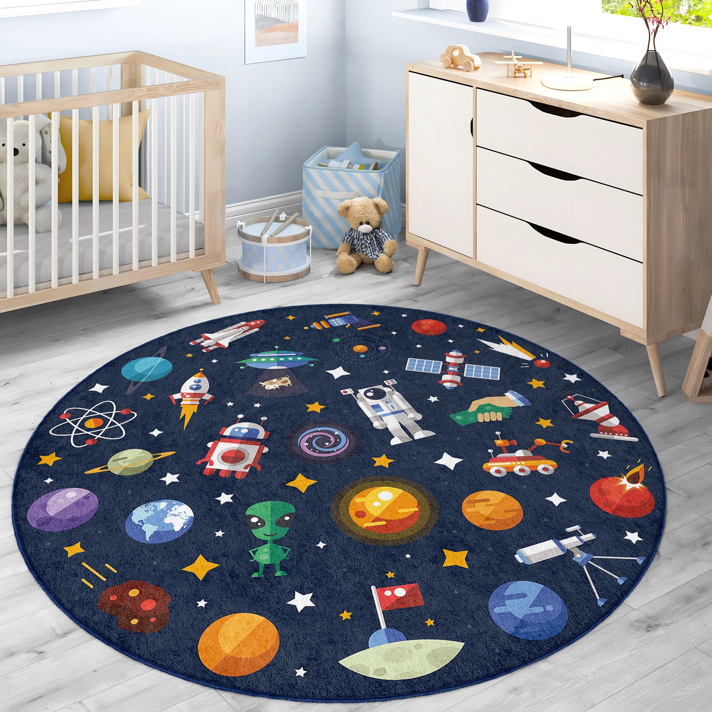 Soft Safe Child Rugs with Anti-Slip Backing – OEKO-TEX Certified Nursery and Children Room Rug with Galaxy Design