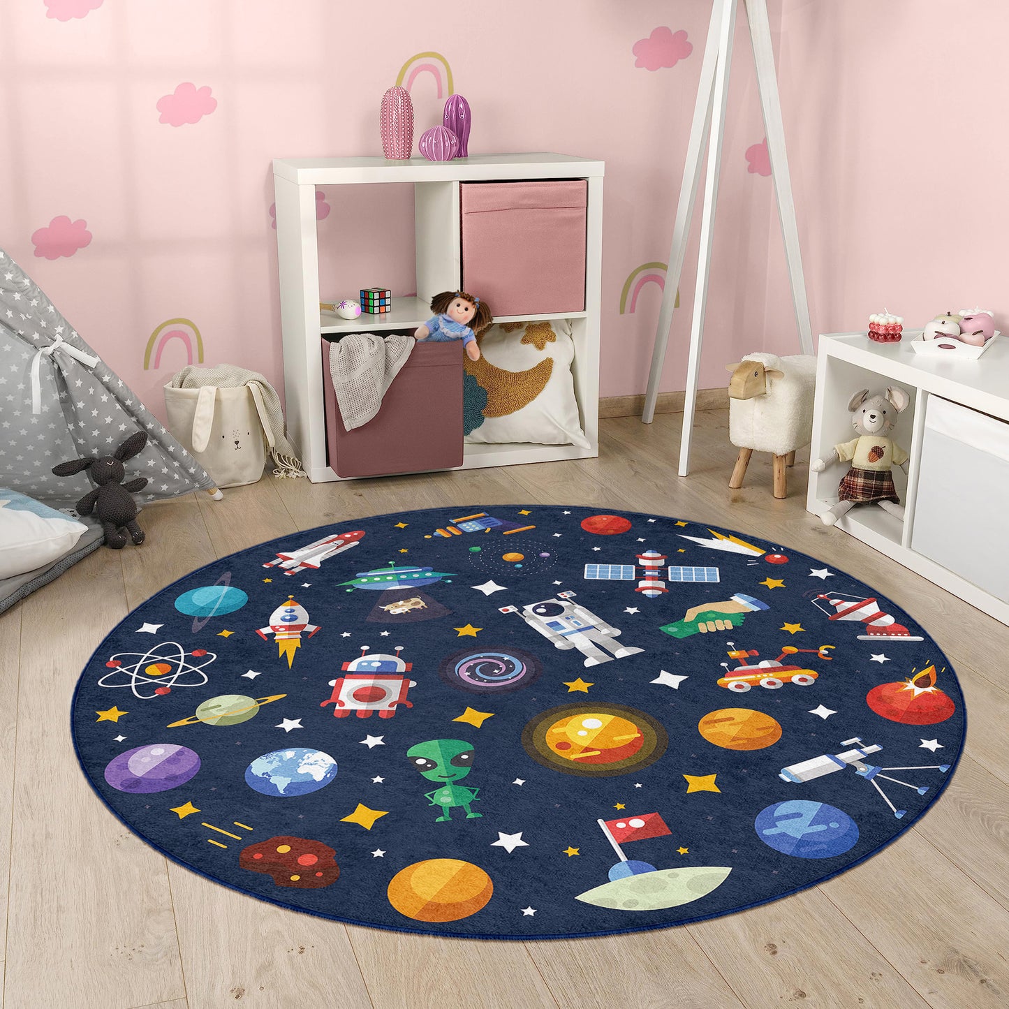 Soft Safe Child Rugs with Anti-Slip Backing – OEKO-TEX Certified Nursery and Children Room Rug with Galaxy Design