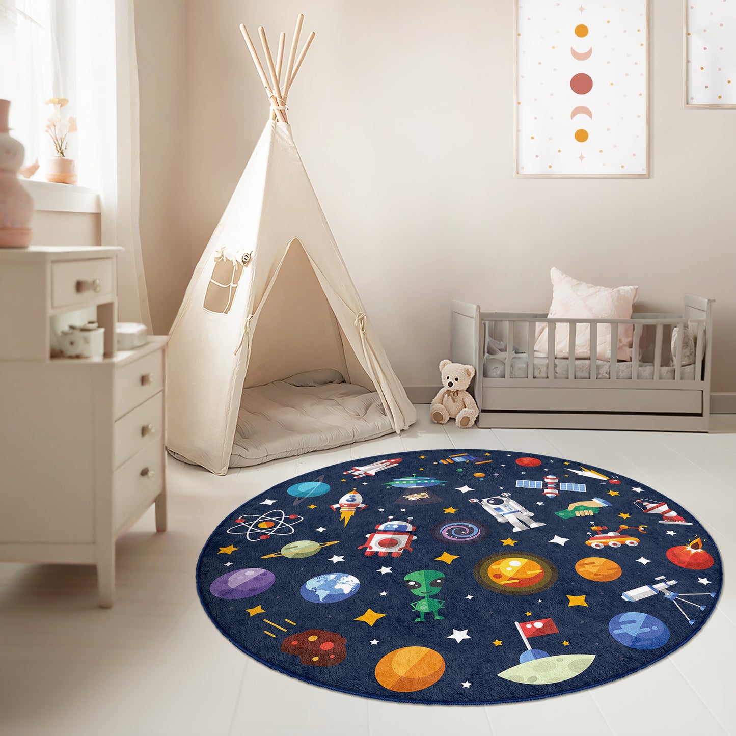 Soft Safe Child Rugs with Anti-Slip Backing – OEKO-TEX Certified Nursery and Children Room Rug with Galaxy Design