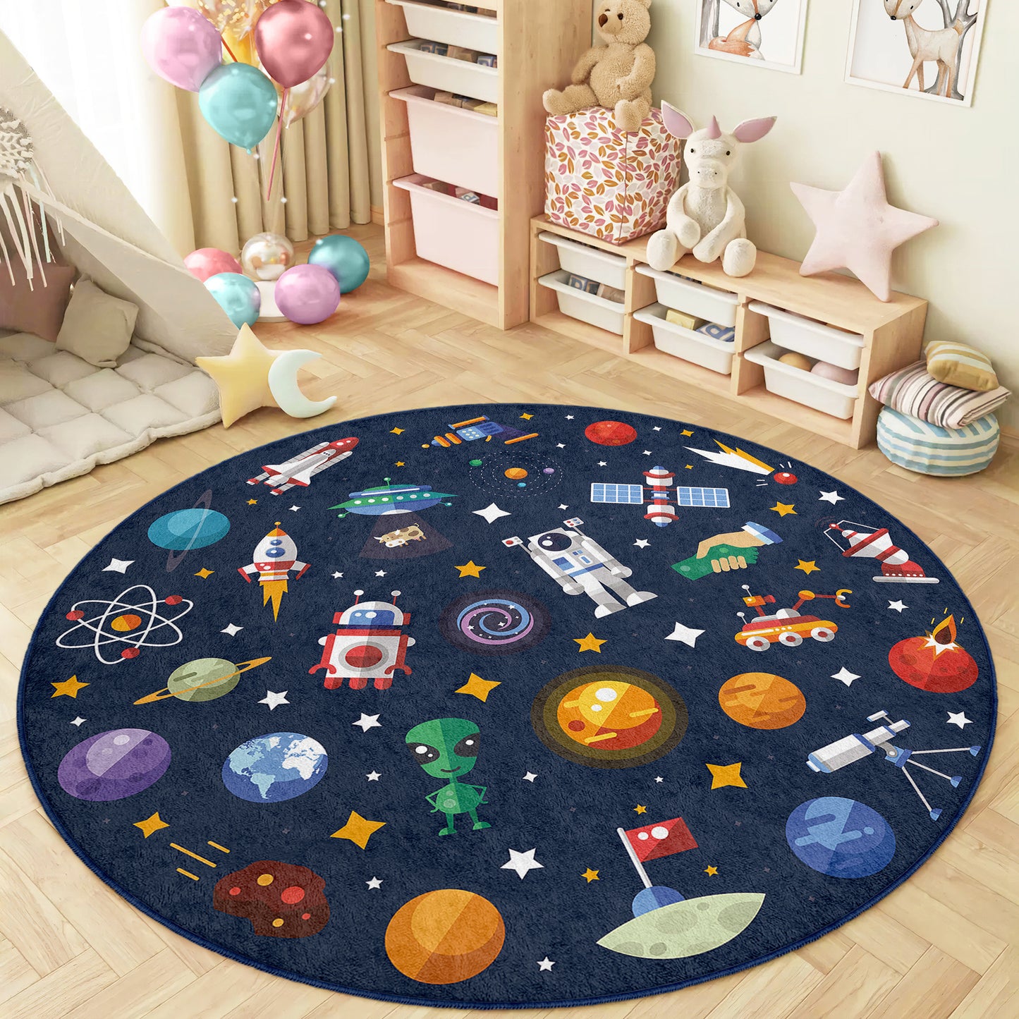 Soft Safe Child Rugs with Anti-Slip Backing – OEKO-TEX Certified Nursery and Children Room Rug with Galaxy Design