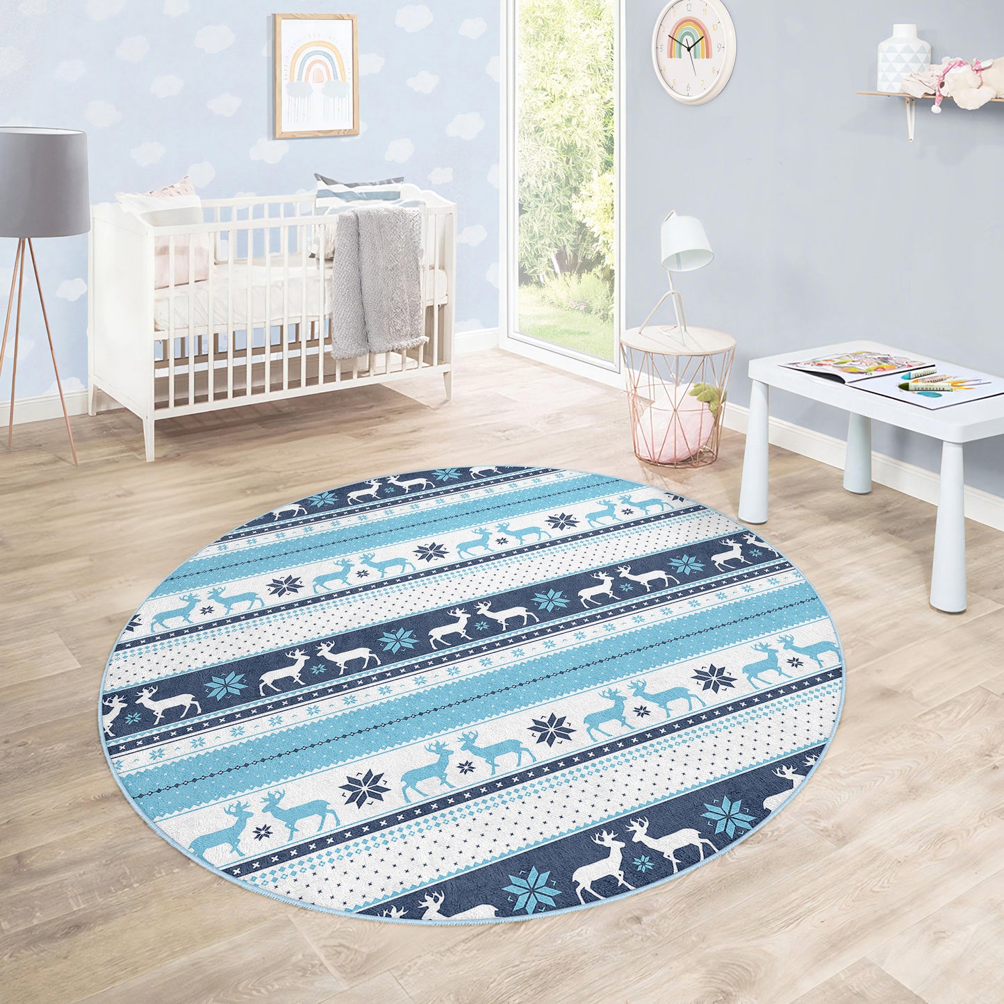 Deer Design Washable Anti-Slip Kids Rug Multifunction as Non Slip Play Mat - Perfect for Bedrooms, Playrooms & Nurseries - Durable, Safe, & Easy to Clean for Boys & Girls