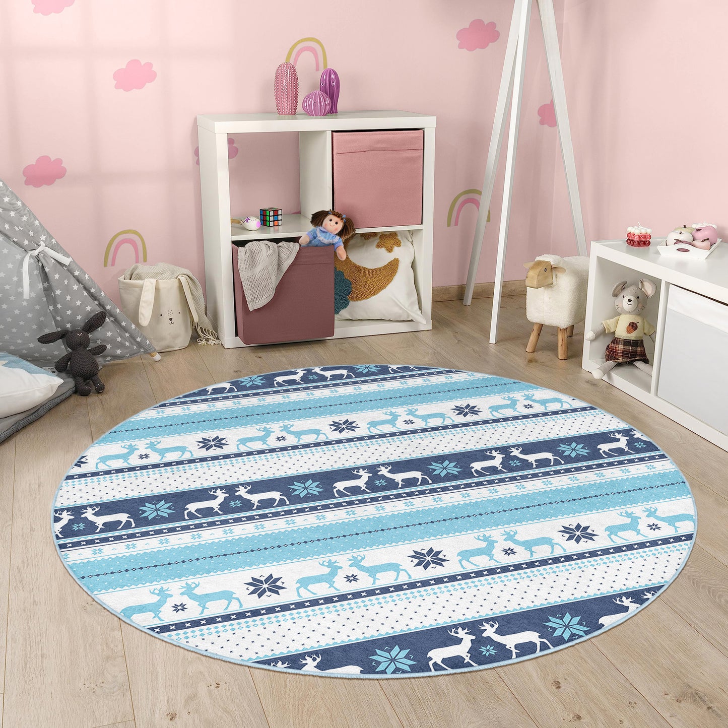 Deer Design Washable Anti-Slip Kids Rug Multifunction as Non Slip Play Mat - Perfect for Bedrooms, Playrooms & Nurseries - Durable, Safe, & Easy to Clean for Boys & Girls