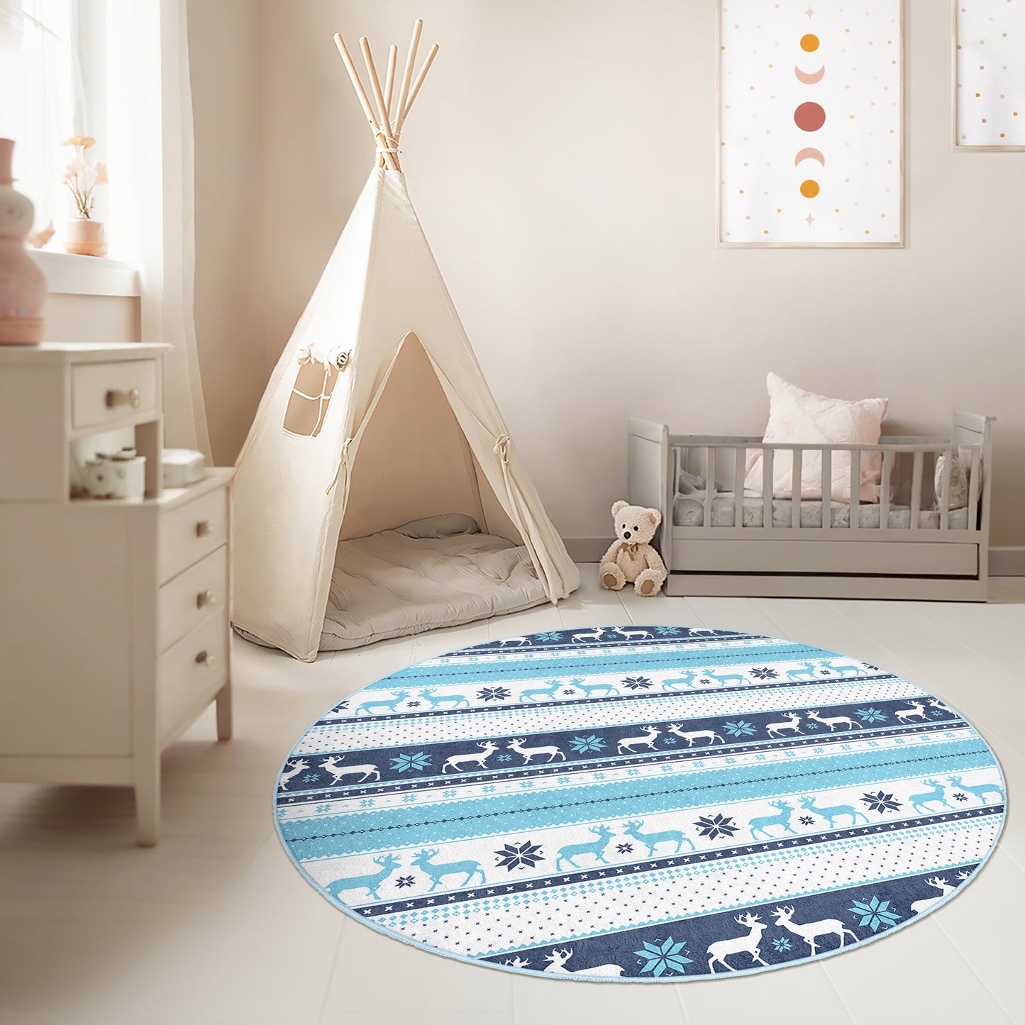 Deer Design Washable Anti-Slip Kids Rug Multifunction as Non Slip Play Mat - Perfect for Bedrooms, Playrooms & Nurseries - Durable, Safe, & Easy to Clean for Boys & Girls