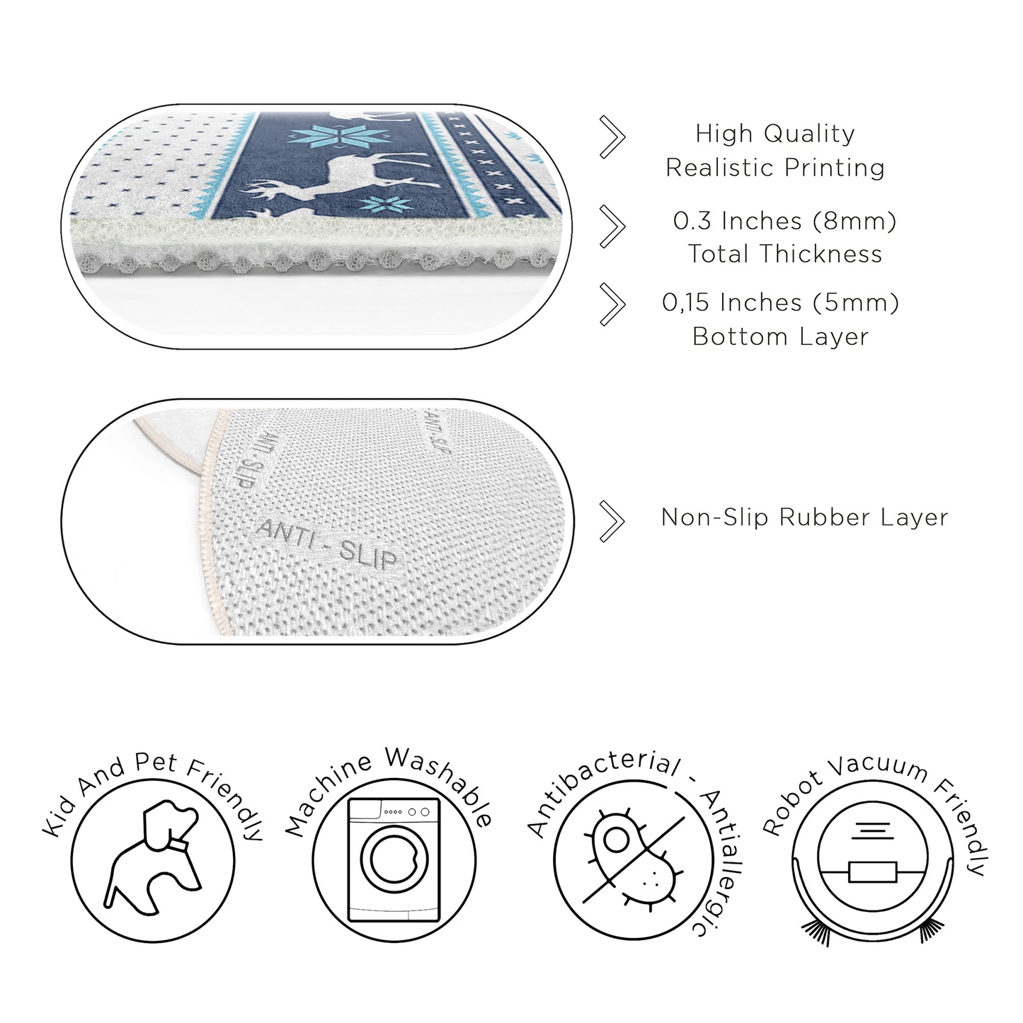 Deer Design Washable Anti-Slip Kids Rug Multifunction as Non Slip Play Mat - Perfect for Bedrooms, Playrooms & Nurseries - Durable, Safe, & Easy to Clean for Boys & Girls