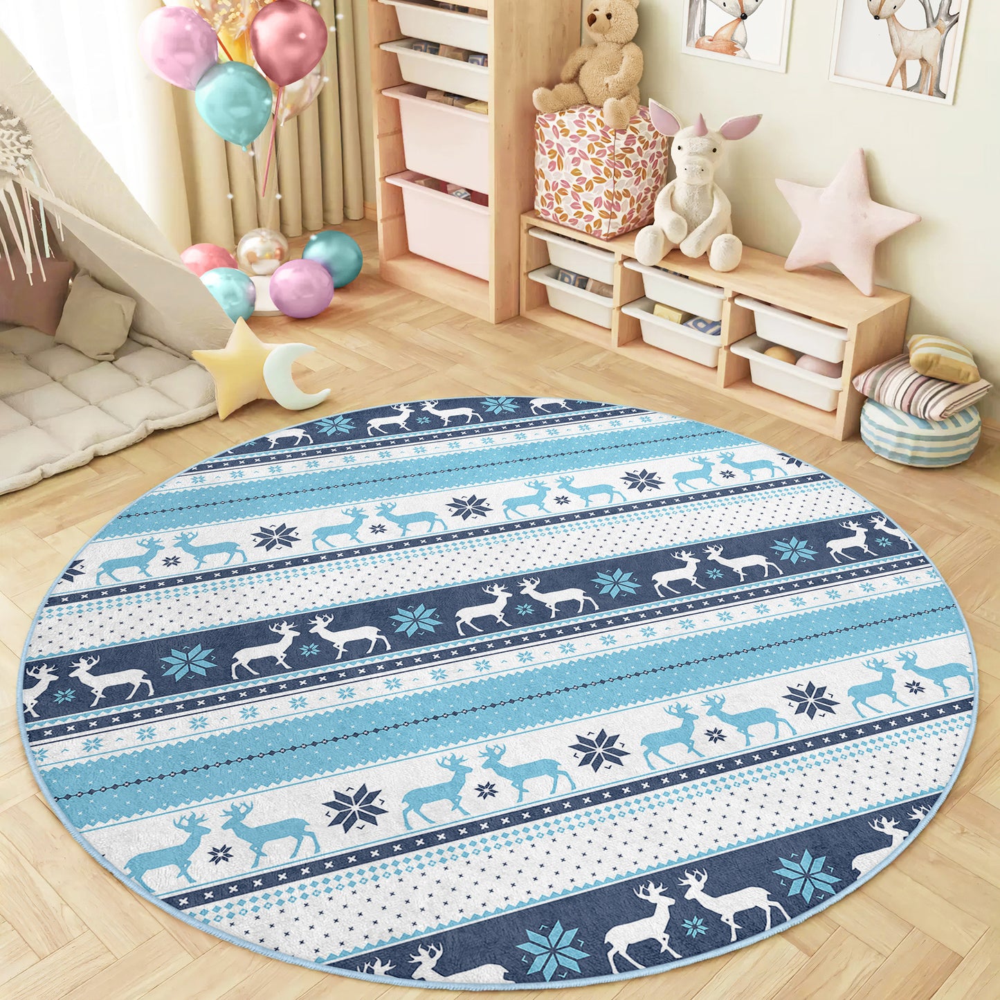 Deer Design Washable Anti-Slip Kids Rug Multifunction as Non Slip Play Mat - Perfect for Bedrooms, Playrooms & Nurseries - Durable, Safe, & Easy to Clean for Boys & Girls