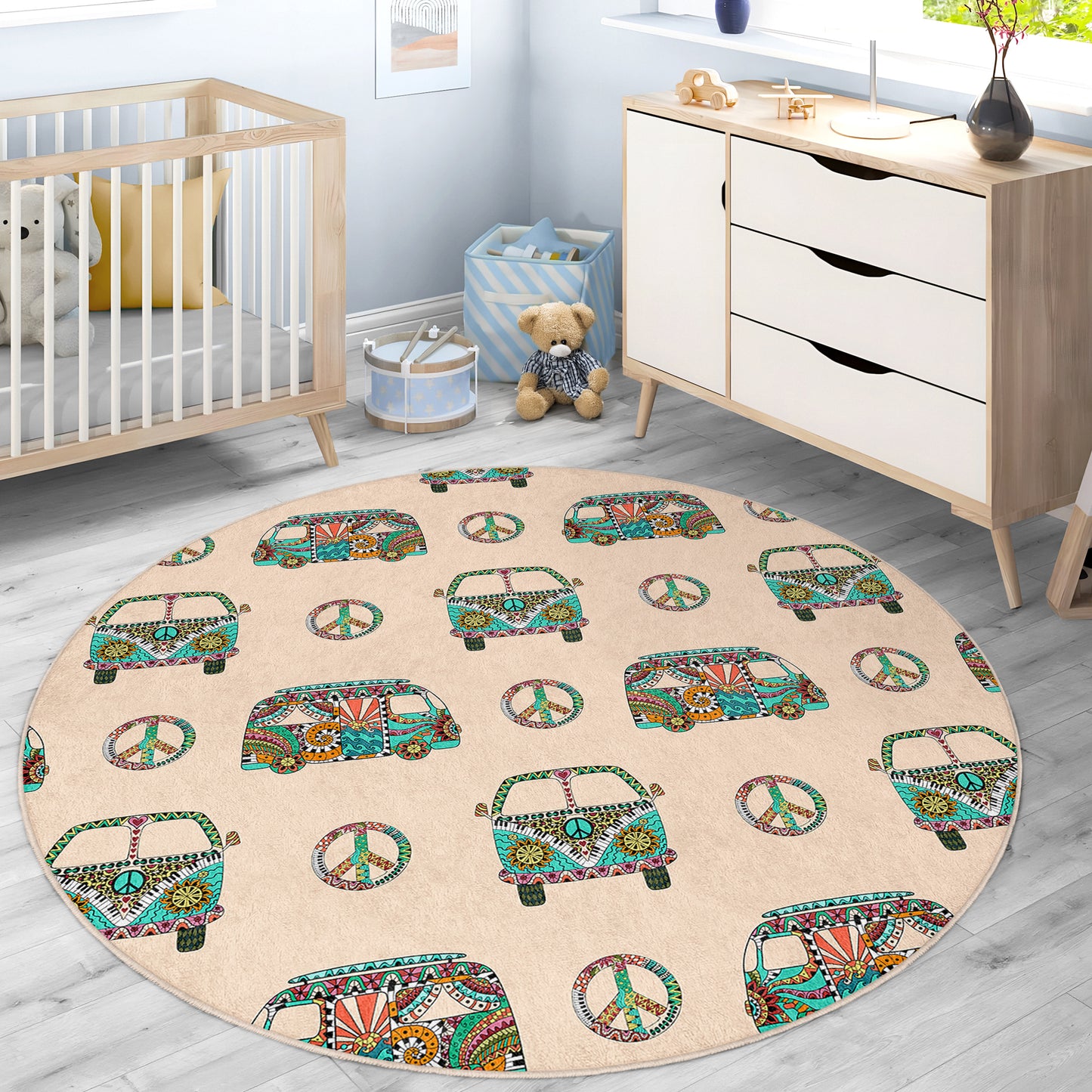 Cute Minivan Design Washable Anti-Slip Kids Rug Multifunction as Non Slip Play Mat - Perfect for Bedrooms, Playrooms & Nurseries - Durable, Safe, & Easy to Clean for Boys & Girls 304