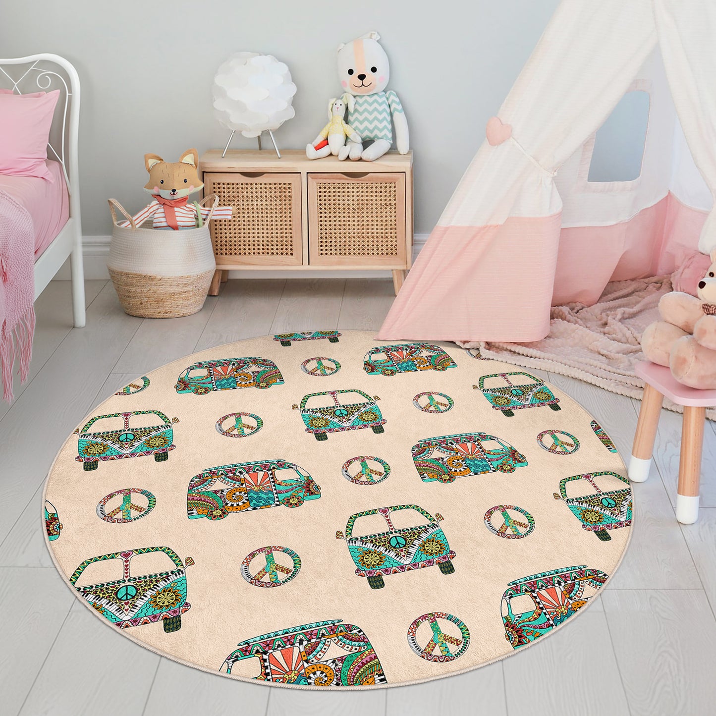 Cute Minivan Design Washable Anti-Slip Kids Rug Multifunction as Non Slip Play Mat - Perfect for Bedrooms, Playrooms & Nurseries - Durable, Safe, & Easy to Clean for Boys & Girls 304