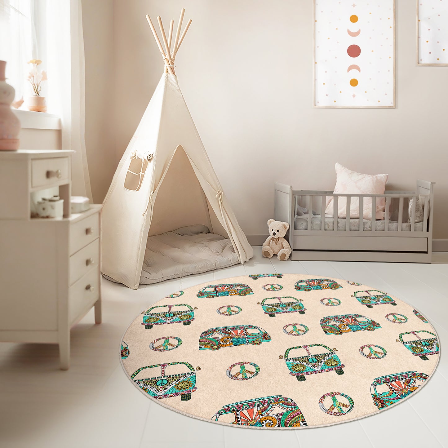 Cute Minivan Design Washable Anti-Slip Kids Rug Multifunction as Non Slip Play Mat - Perfect for Bedrooms, Playrooms & Nurseries - Durable, Safe, & Easy to Clean for Boys & Girls 304