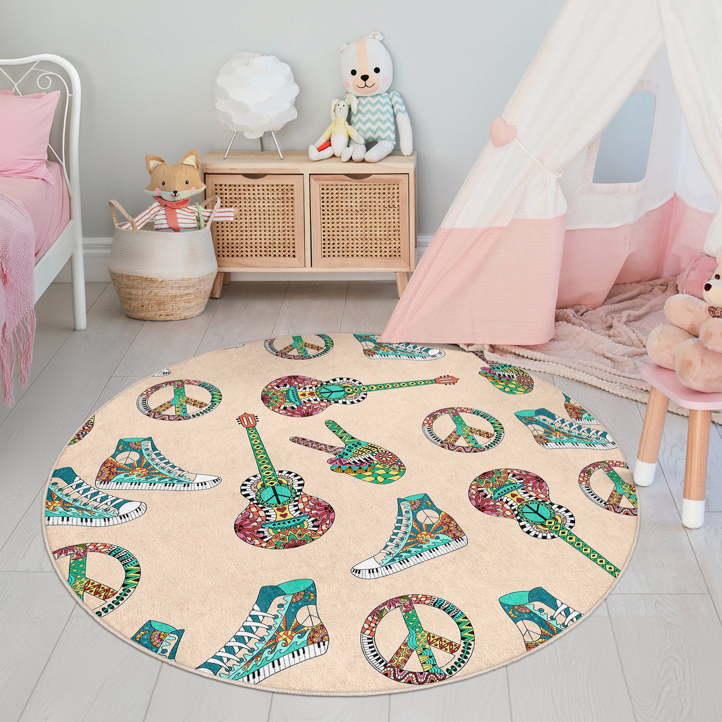 Peace Guitar and Converse Design Washable Anti-Slip Kids Rug Multifunction as Non Slip Play Mat - Perfect for Bedrooms, Playrooms & Nurseries - Durable, Safe, & Easy to Clean for Boys & Girls (308)