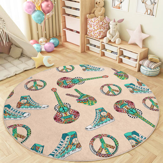 Peace Guitar and Converse Design Washable Anti-Slip Kids Rug Multifunction as Non Slip Play Mat - Perfect for Bedrooms, Playrooms & Nurseries - Durable, Safe, & Easy to Clean for Boys & Girls (308)